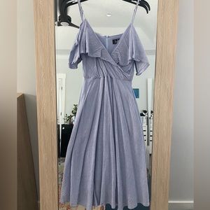 Lulus Yacht Rock blue & white striped off shoulder midi dress